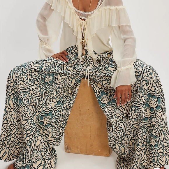 Free People Pants - FREE PEOPLE Miss You Most Wide Leg Pants size 4 Olive Combo NWT Palazzo Y2K NWT